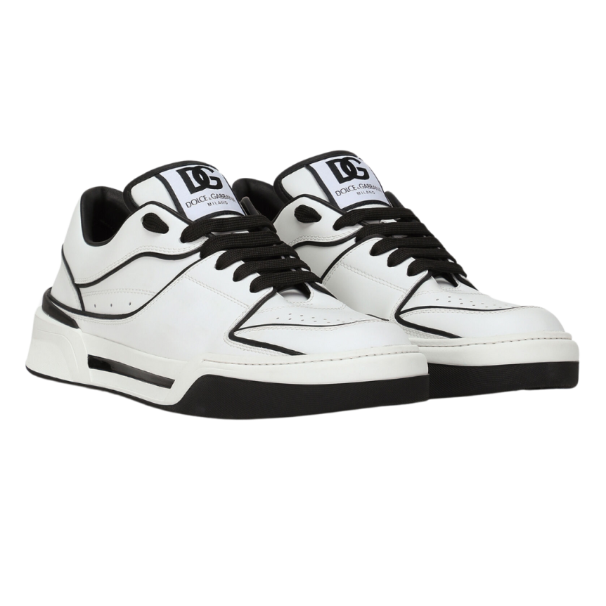 Sneakers DOLCE & GABBANA New Roma cuir veau blanc noir effet 3D logo talon noir