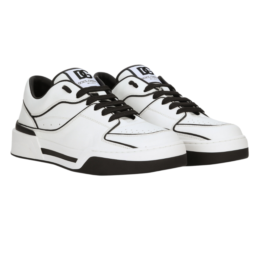 Sneakers DOLCE & GABBANA New Roma cuir veau blanc noir effet 3D logo talon noir