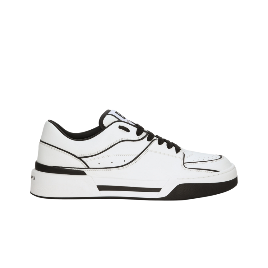 Sneakers DOLCE & GABBANA New Roma cuir veau blanc noir effet 3D logo talon noir