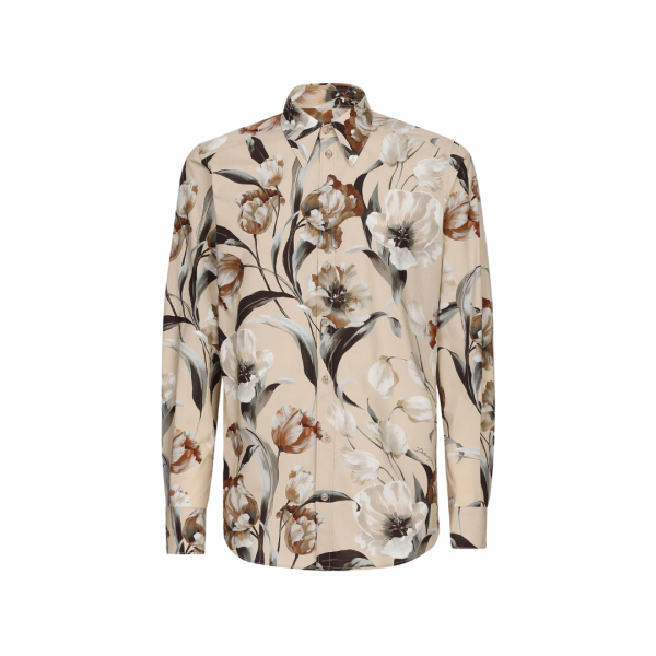Chemise DOLCE & GABBANA manche longue Martina popeline beige imprimé tulipes