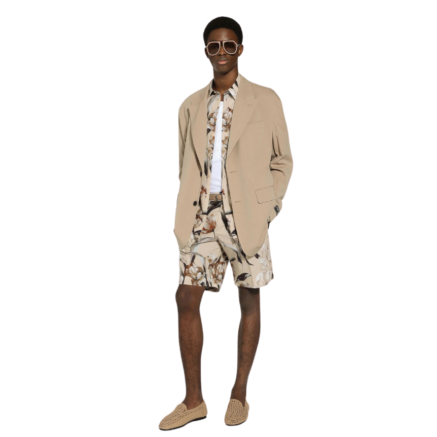 Chemise DOLCE & GABBANA manche longue Martina popeline beige imprimé tulipes