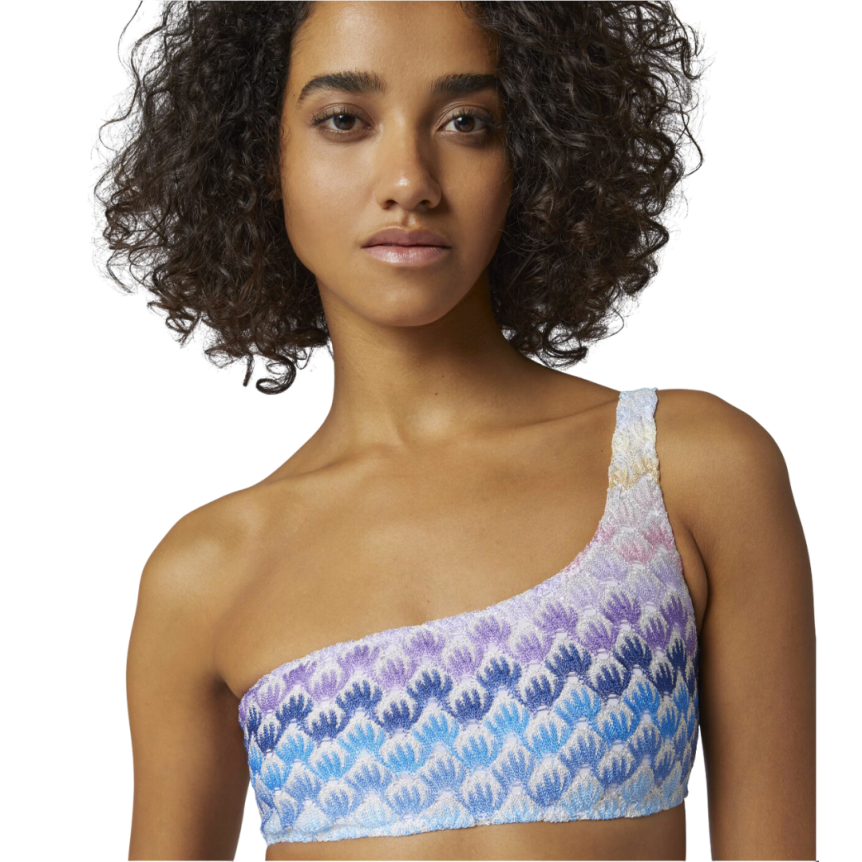 Maillot de bain MISSONI 2 pièces bandeau asymétrique viscose zig zag bleu
