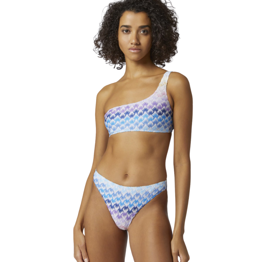 Maillot de bain MISSONI 2 pièces bandeau asymétrique viscose zig zag bleu