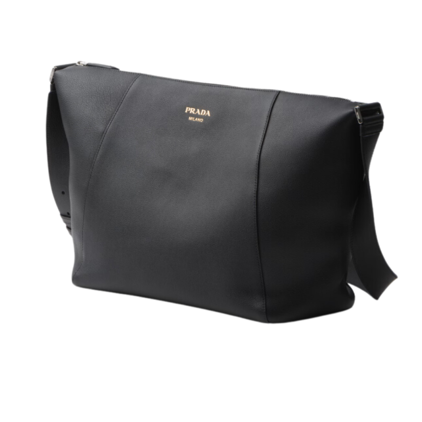 Sac porté épaule PRADA cuir noir logo lettres dorées