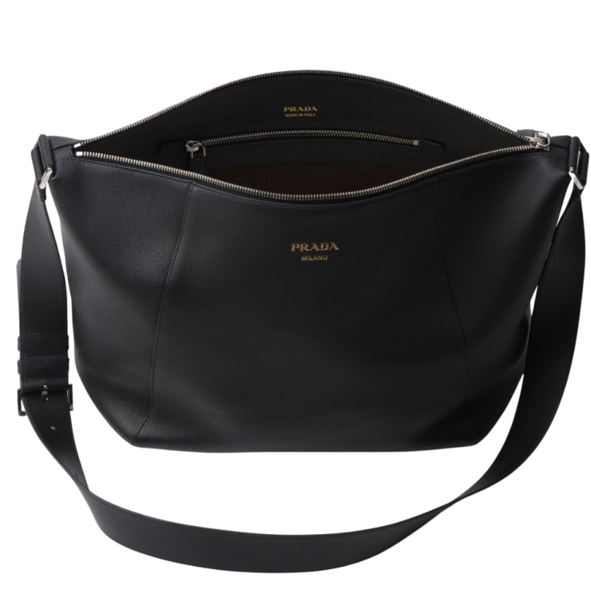 Sac porté épaule PRADA cuir noir logo lettres dorées