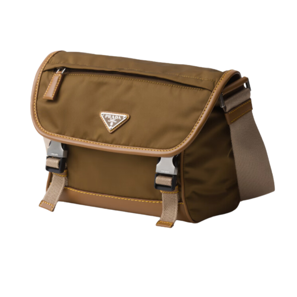 Sac porté épaule à rabat PRADA Re-Nylon cuir caramel
