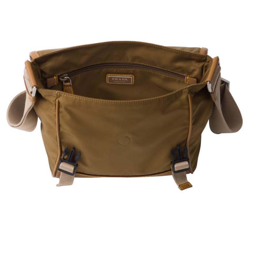 Sac porté épaule à rabat PRADA Re-Nylon cuir caramel