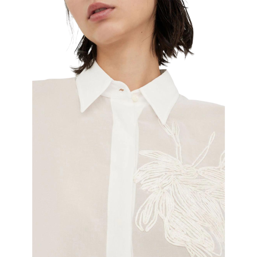 chemise manche longue BRUNELLO CUCINELLI coton blanc broderie fleurs