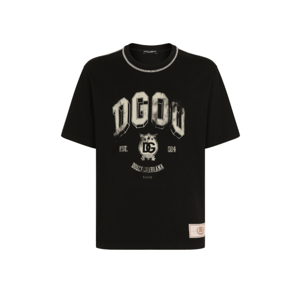 T-shirt DOLCE & GABBANA manche courte Palermo coton noir imprimé blason beige