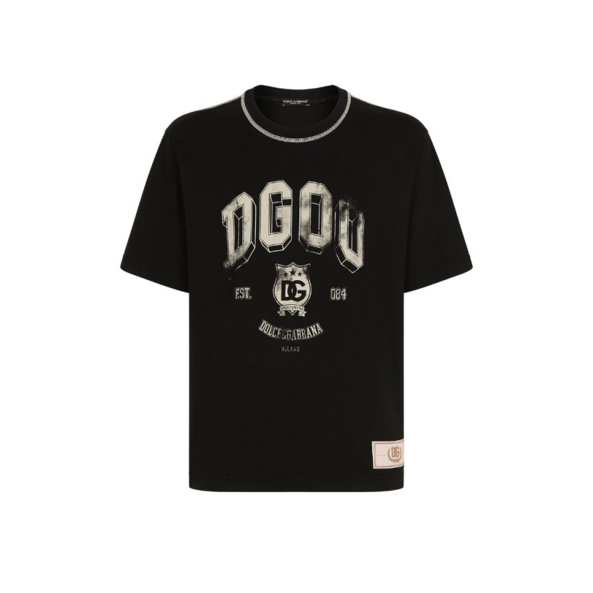 T-shirt DOLCE & GABBANA manche courte Palermo coton noir imprimé blason beige