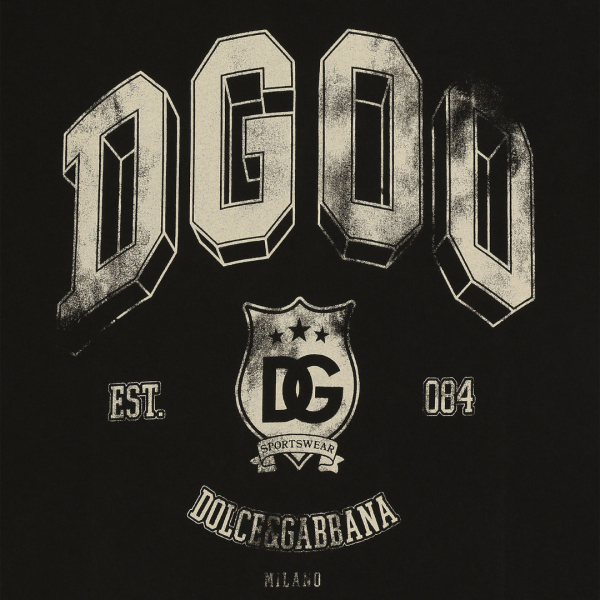 T-shirt DOLCE & GABBANA manche courte Palermo coton noir imprimé blason beige