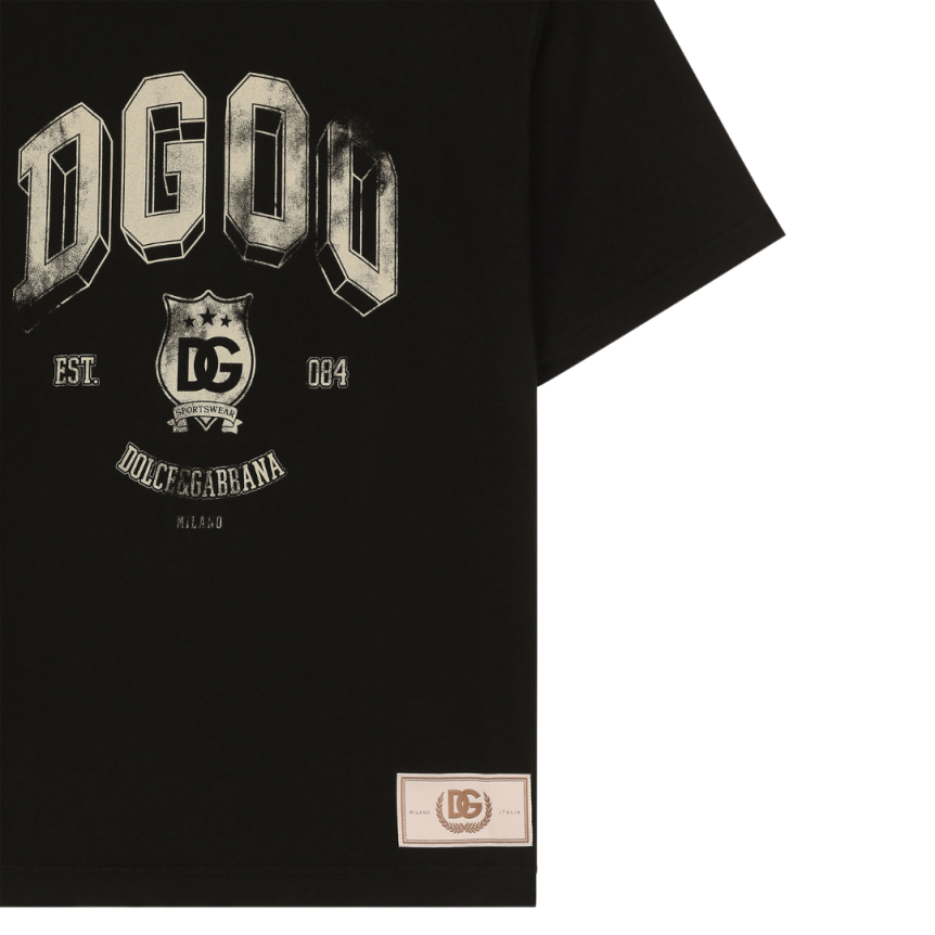 T-shirt DOLCE & GABBANA manche courte Palermo coton noir imprimé blason beige