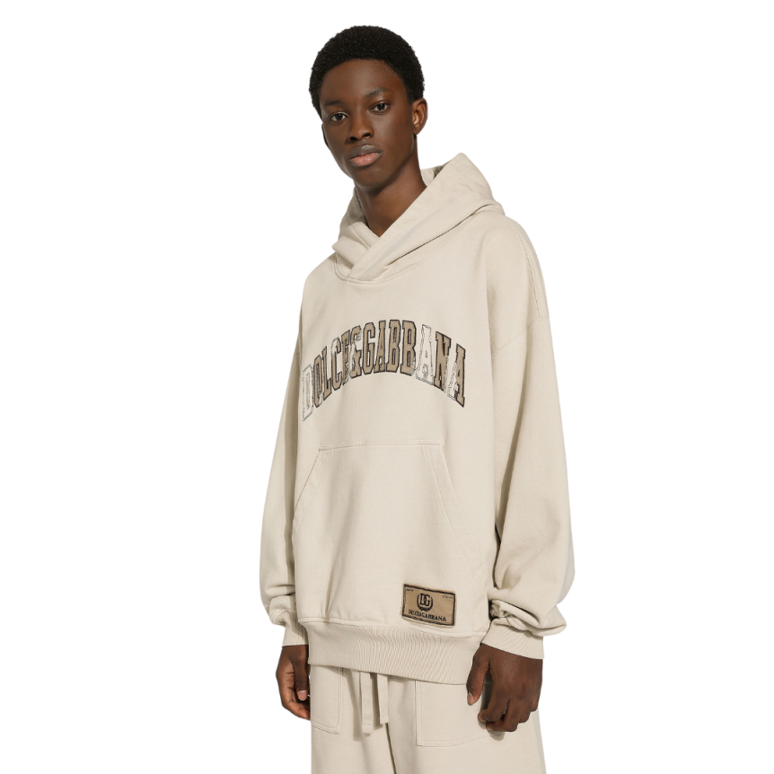 Sweat-shirt à capuche DOLCE & GABBANA Palermo coton beige broderie logo