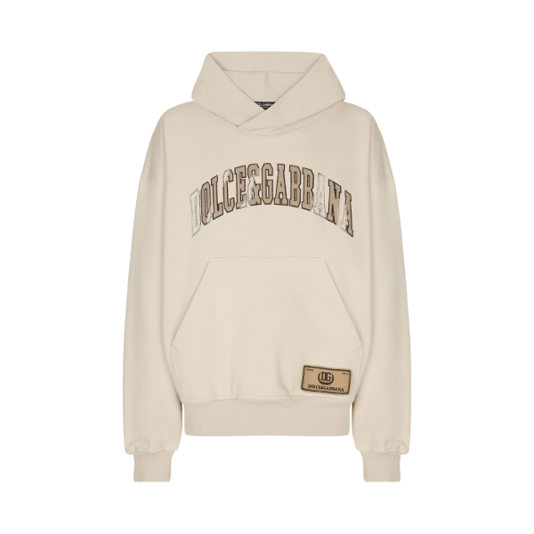 Sweat-shirt à capuche DOLCE & GABBANA Palermo coton beige broderie logo