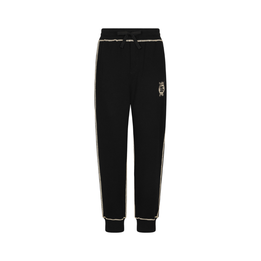 Pantalon DOLCE & GABBANA jogging noir logo DG blason beige
