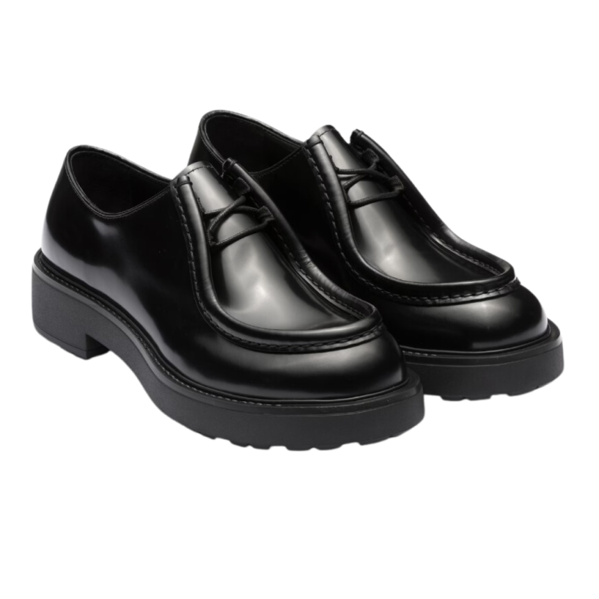 Chaussures à lacets PRADA Diapason cuir brossé opaque noir