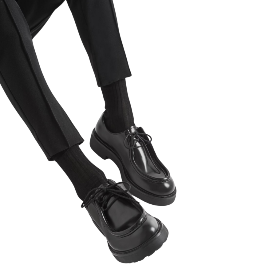 Chaussures à lacets PRADA Diapason cuir brossé opaque noir