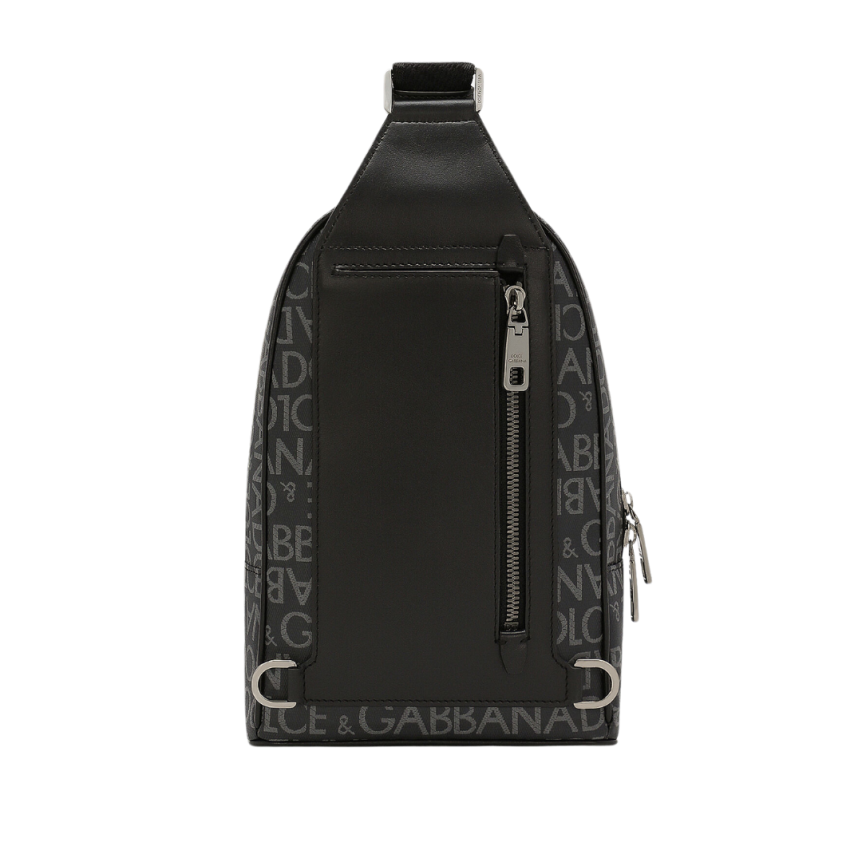 Sac à dos bandoulière DOLCE & GABBANA noir jacquard enduit logo gris