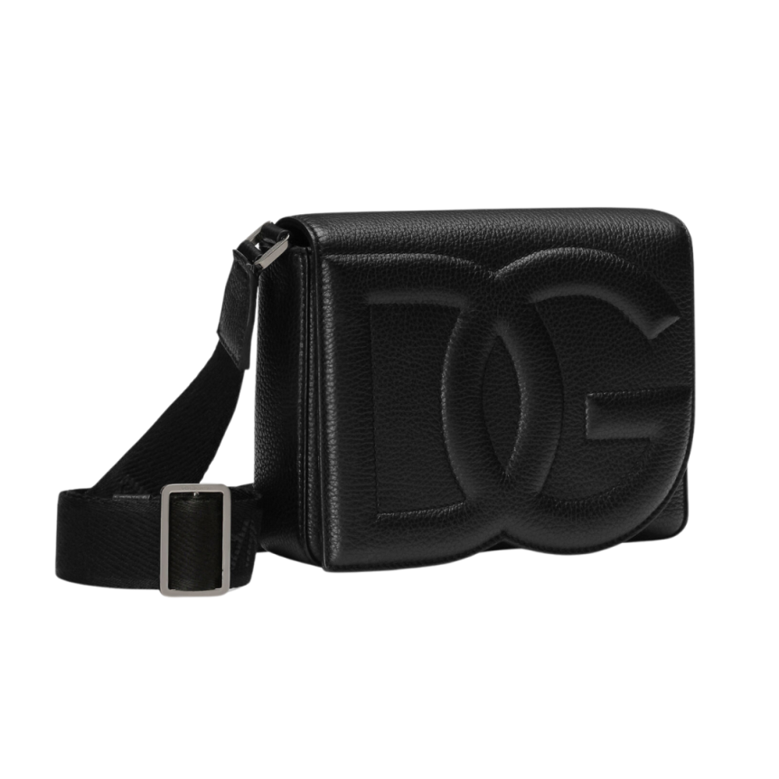 Sac bandoulière DOLCE & GABBANA cuir de cerf noir DG matelassé effet 3D