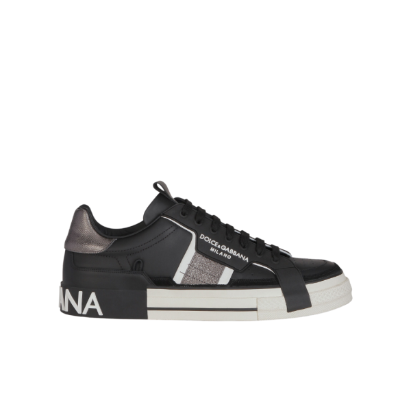 Baskets DOLCE & GABBANA Custom 2.Zero cuir veau noir semelle blanche