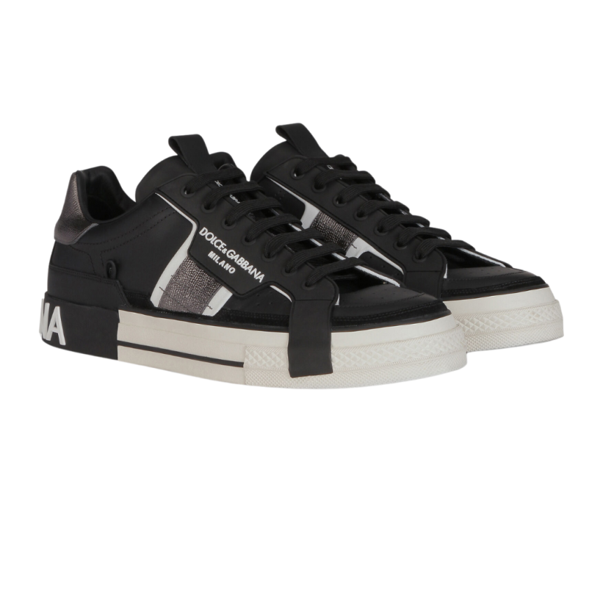 Baskets DOLCE & GABBANA Custom 2.Zero cuir veau noir semelle blanche