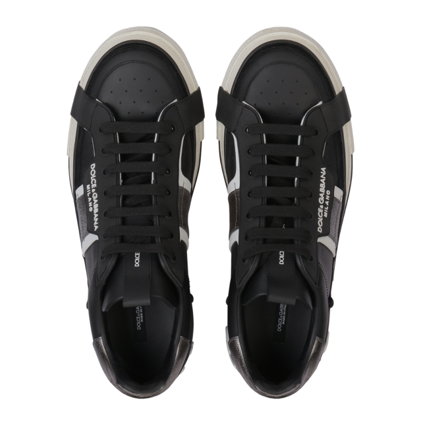 Baskets DOLCE & GABBANA Custom 2.Zero cuir veau noir semelle blanche