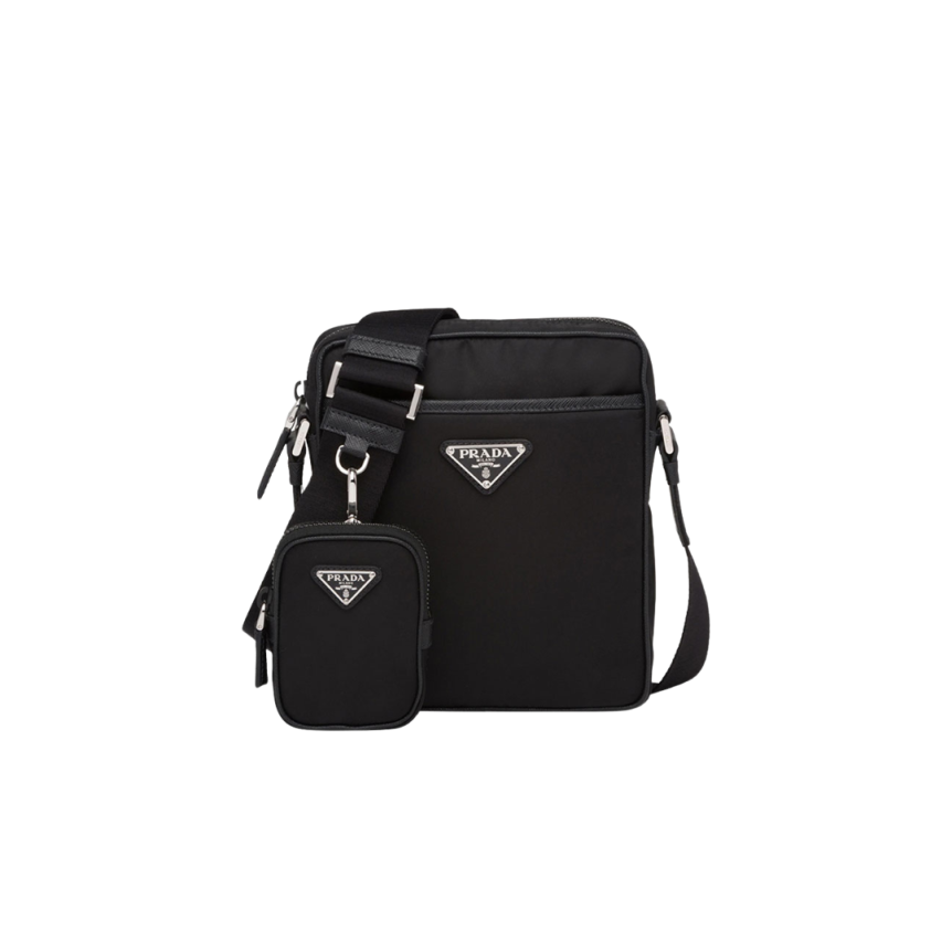 Sac sacoche PRADA bandoulière carré nylon noir logo triangle