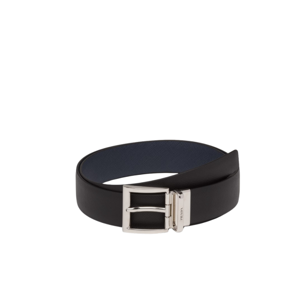 Ceinture PRADA réversible noir bleu marine boucle acier