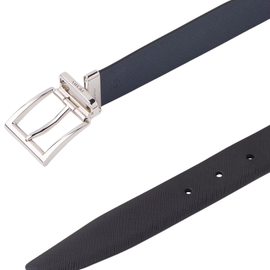 Ceinture PRADA réversible noir bleu marine boucle acier