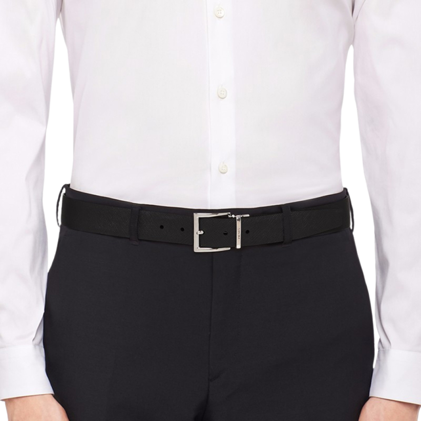 Ceinture PRADA réversible noir bleu marine boucle acier