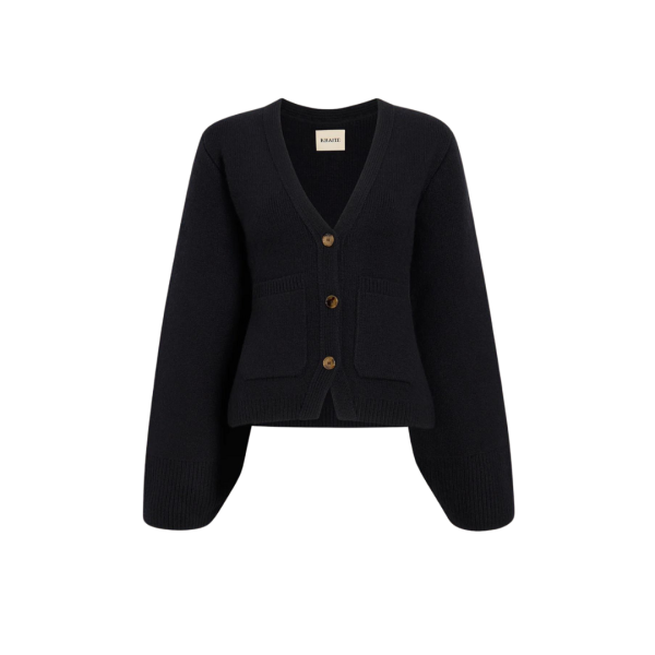 Cardigan boutons KHAITE Scarlett cachemire noir poches plaquées