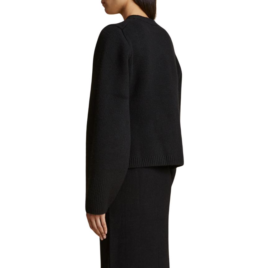 Cardigan boutons KHAITE Scarlett cachemire noir poches plaquées