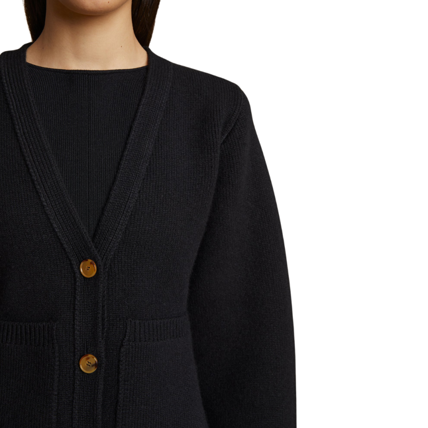Cardigan boutons KHAITE Scarlett cachemire noir poches plaquées