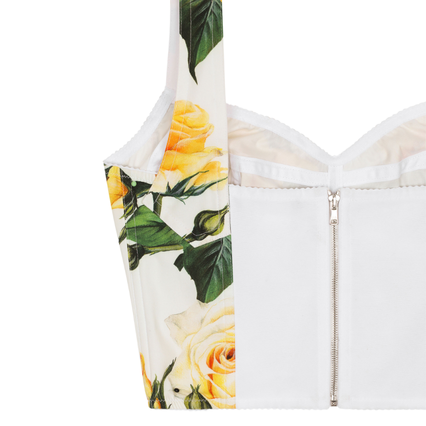 Corset DOLCE & GABBANA Flowering popeline coton blanc imprimé fleur jaune