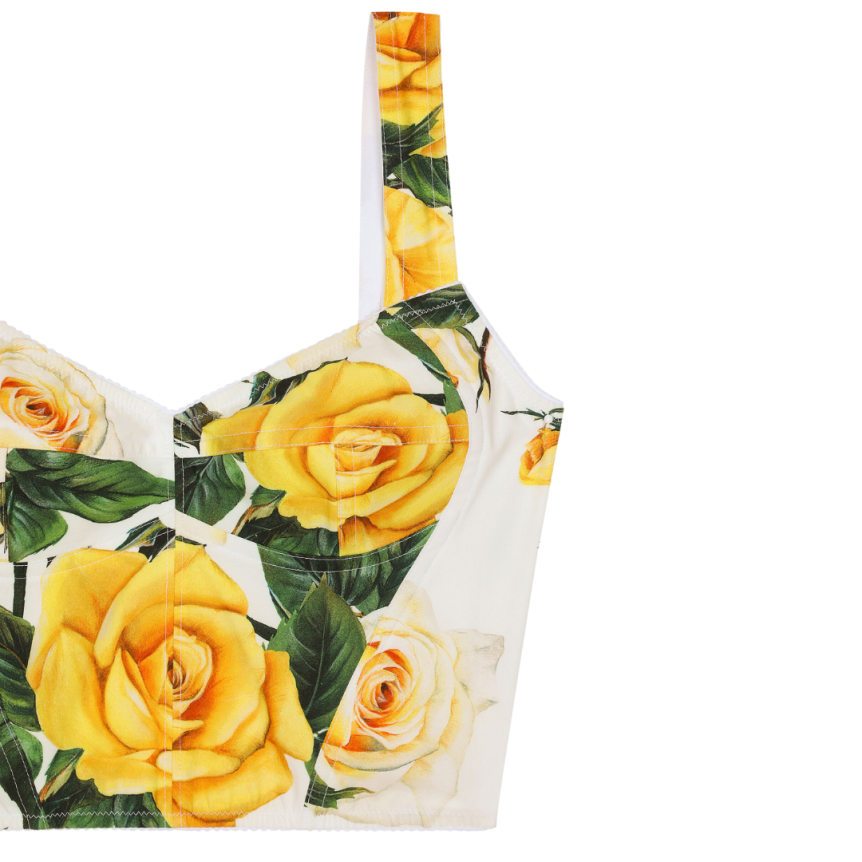 Corset DOLCE & GABBANA Flowering popeline coton blanc imprimé fleur jaune