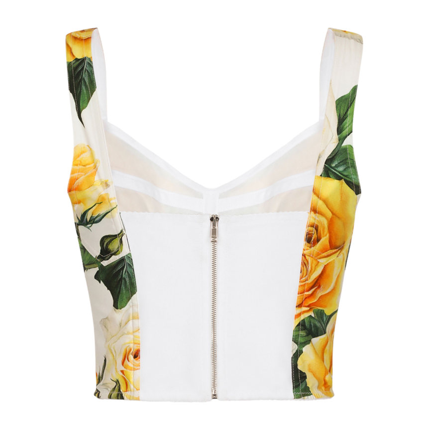 Corset DOLCE & GABBANA Flowering popeline coton blanc imprimé fleur jaune