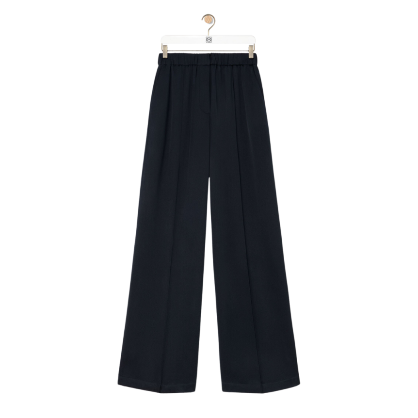 Pantalon de pyjama LOEWE large droit soie satin bleu nuit