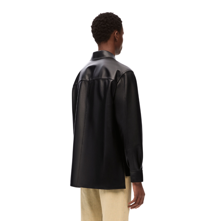 Surchemise LOEWE zippée cuir agneau nappa noir poche anagram