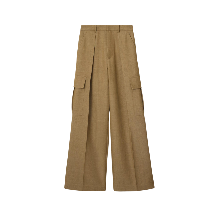 Pantalon BURBERRY cargo large laine marron tabac