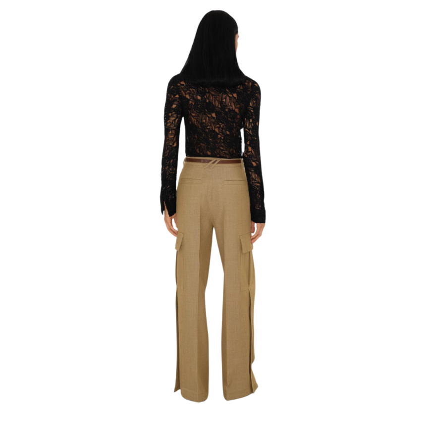 Pantalon BURBERRY cargo large laine marron tabac