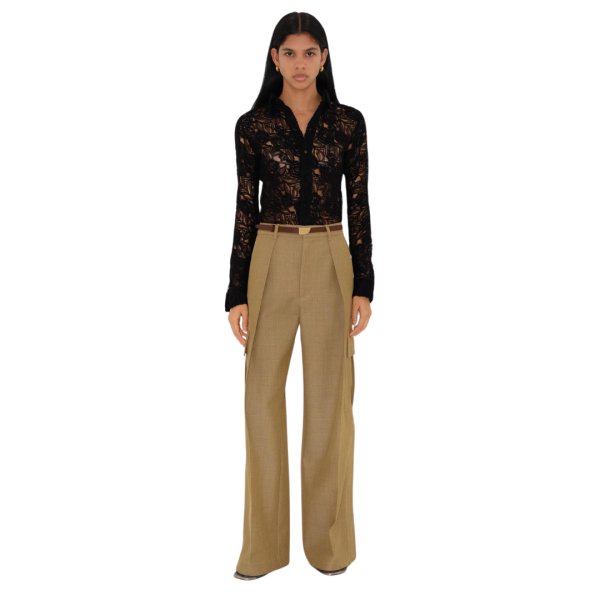 Pantalon BURBERRY cargo large laine marron tabac