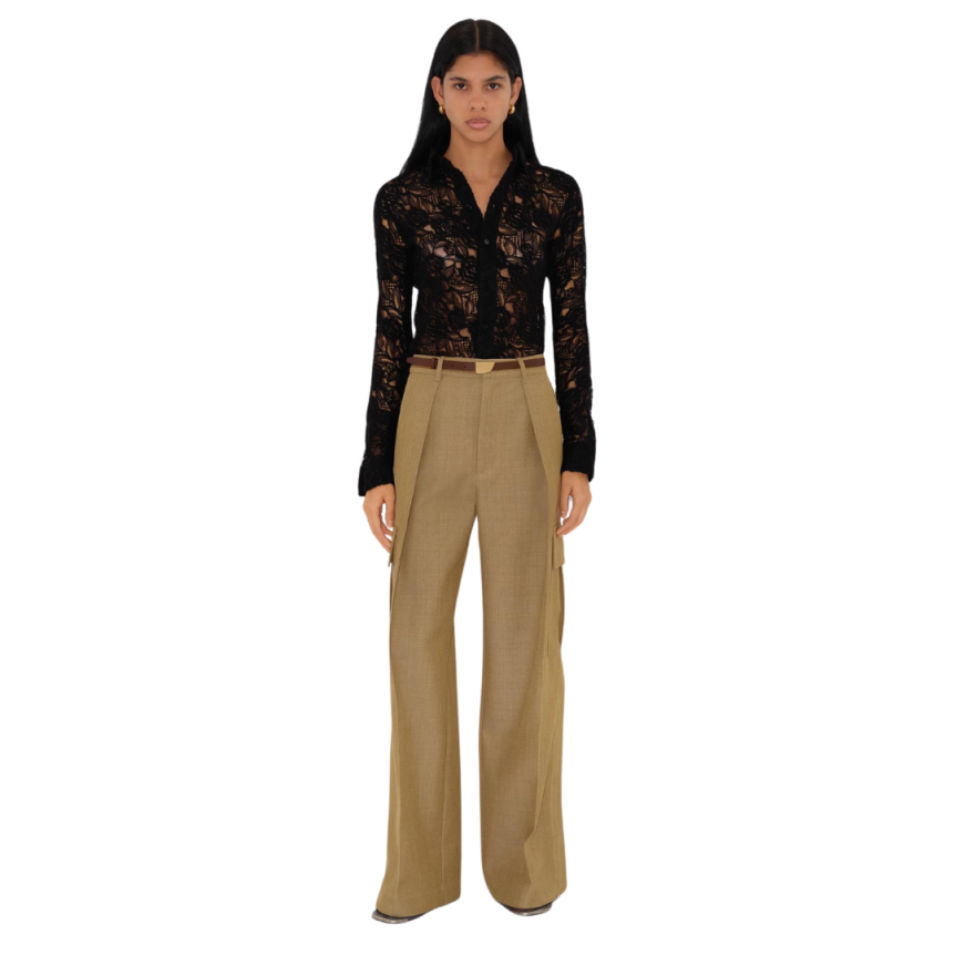 Pantalon BURBERRY cargo large laine marron tabac