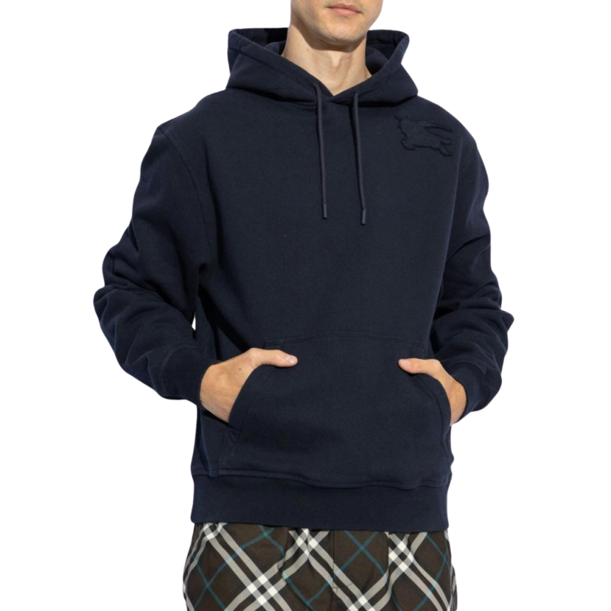 Sweat à capuche BURBERRY jersey coton épais bleu marine motif chevalier