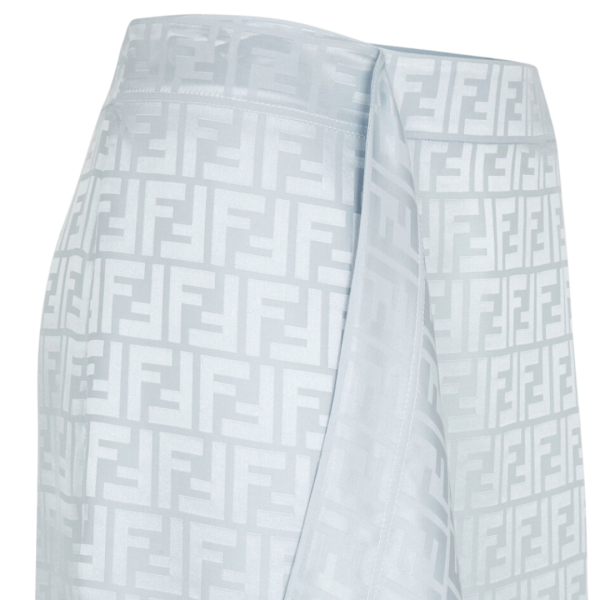 Jupe FENDI mi-longue crêpe soie satin FF bleu clair