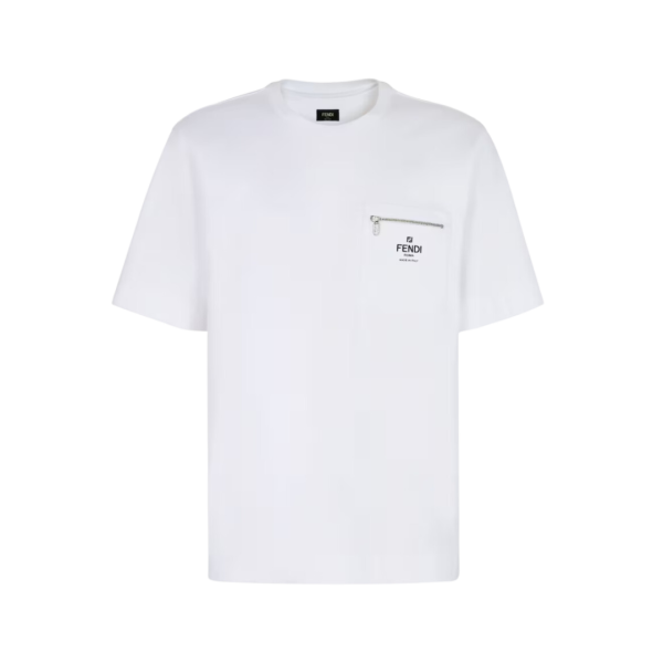 T-shirt manche courte FENDI coton blanc logo poche zippée