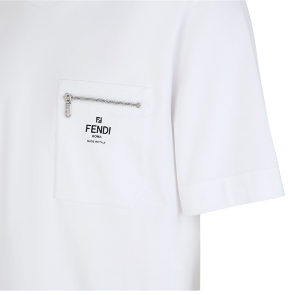 T-shirt manche courte FENDI coton blanc logo poche zippée