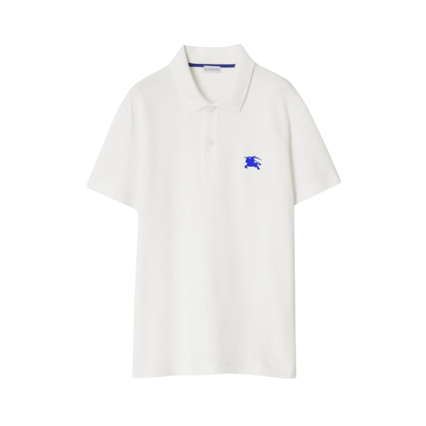 Polo BURBERRY manche courte coton piqué blanc logo cavalier bleu