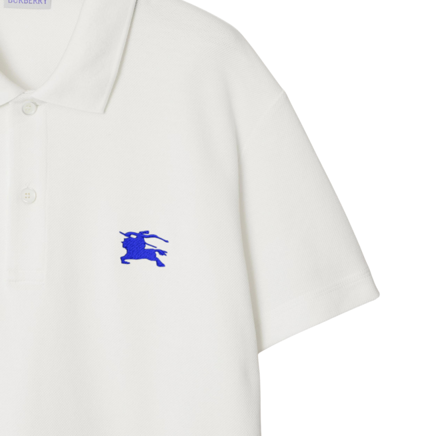 Polo BURBERRY manche courte coton piqué blanc logo cavalier bleu