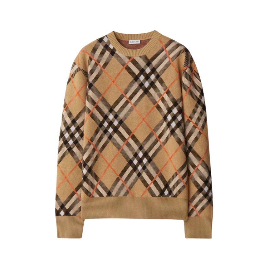 Pull BURBERRY laine mélangée beige nova check orange