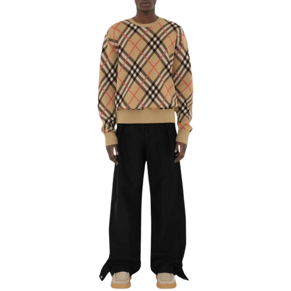 Pull BURBERRY laine mélangée beige nova check orange